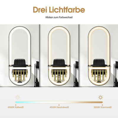 Specchio da parete BarberPub con illuminazione, specchio a figura intera con cornice in alluminio, specchio grande con ripiano, interruttore touch, 3 tonalità di luce dimmerabili, moderno per salone di parrucchiere, 17x65x177 cm, J6257
