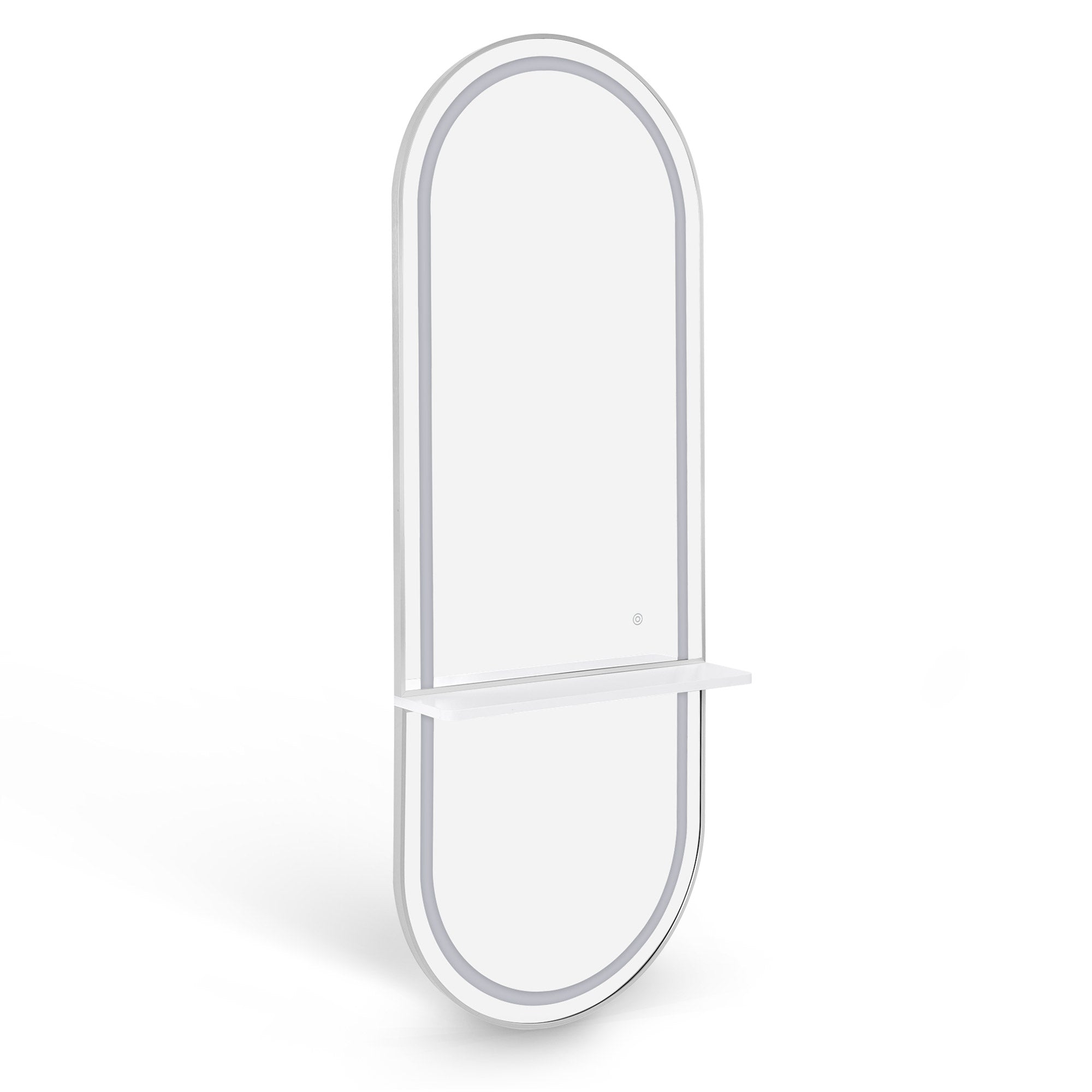 BarberPub Wall Mirror with Lighting, Full-Length Mirror with Aluminum Frame, Large Mirror with Shelf, Touch Switch, 3 Light Colors Dimmable, for Hair Salon, 17x65x177 cm, J6270