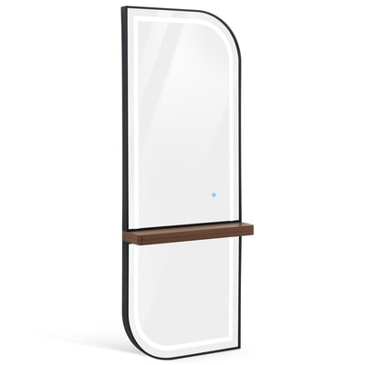 BarberPub Wall Mirror with Lighting, Full Length Mirror with Aluminum Frame, Large Mirror with Shelf, Touch Switch, 3 Dimmable Light Colors, for Hair Salon, J6298