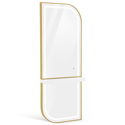 BarberPub Wall Mirror with Lighting, Full Length Mirror with Aluminum Frame, Large Mirror with Shelf, Touch Switch, 3 Dimmable Light Colors, for Hair Salon, J6298