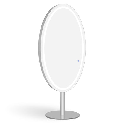 BarberPub Miroir de Sol Éclairé, Miroir Pleine Longueur en Acier Inoxydable, Grand Double Miroir sur Socle, Interrupteur Tactile, 3 Couleurs de Lumière Dimmables, pour Salon de Coiffure, 60x60x192 cm, J8363 (Argent)
