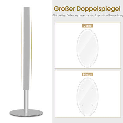 Specchio da terra BarberPub con illuminazione, specchio a figura intera in acciaio inossidabile, grande specchio doppio con base, interruttore touch, 3 colori della luce dimmerabili, per salone di parrucchiere, 60x60x192 cm, J8363 (argento)
