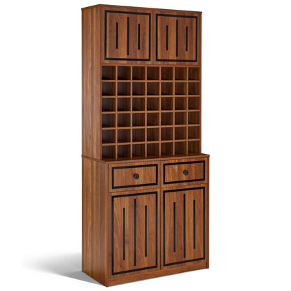 Meuble de rangement BarberPub avec 2 tiroirs, 42 compartiments ouverts et 4 armoires, meuble de salle de bain noir, armoire haute en bois pour salon de coiffure, salon de beauté R6194/R6179