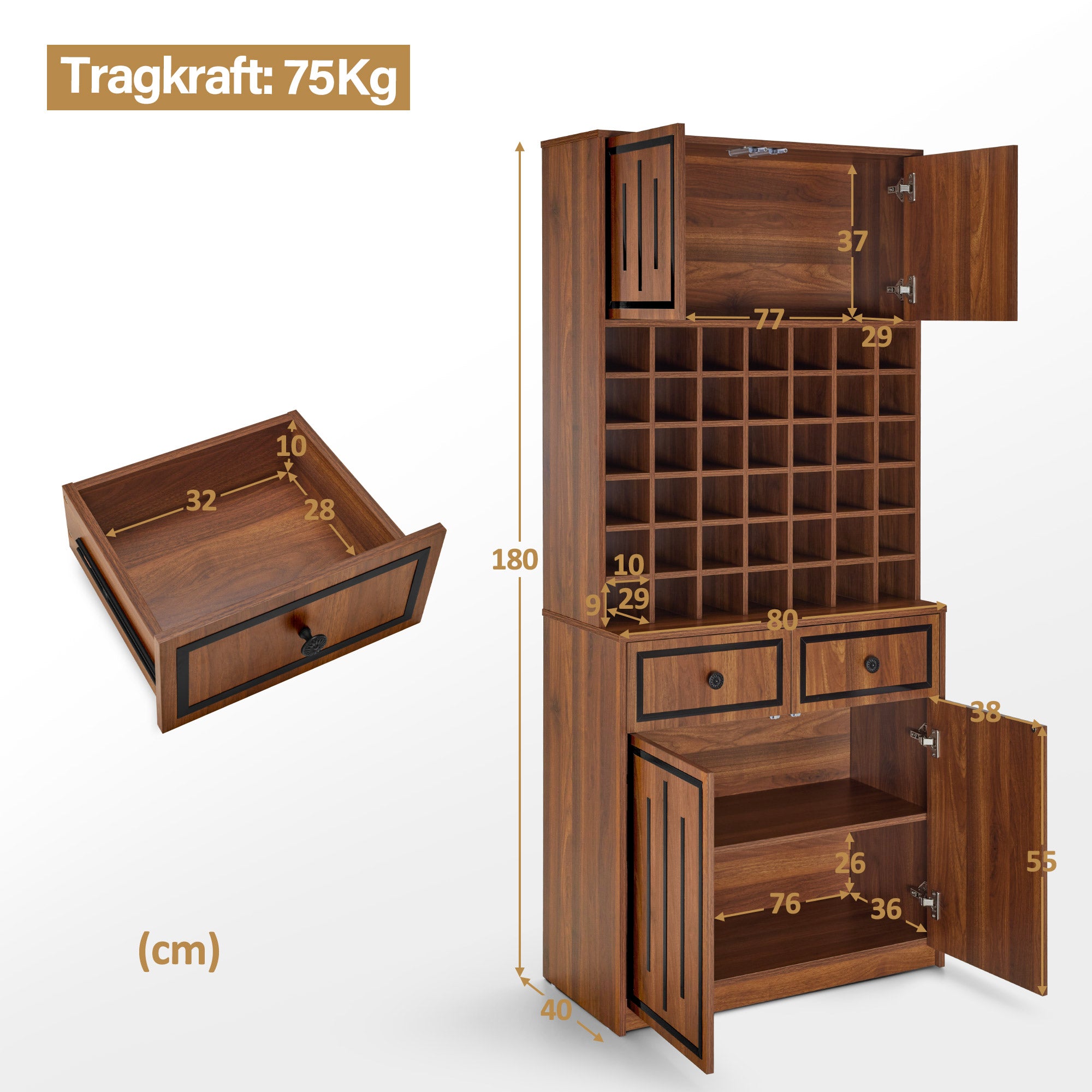 Meuble de rangement BarberPub avec 2 tiroirs, 42 compartiments ouverts et 4 armoires, meuble de salle de bain noir, armoire haute en bois pour salon de coiffure, salon de beauté R6194/R6179