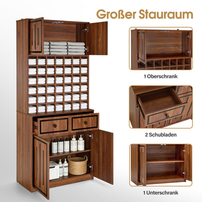Meuble de rangement BarberPub avec 2 tiroirs, 42 compartiments ouverts et 4 armoires, meuble de salle de bain noir, armoire haute en bois pour salon de coiffure, salon de beauté R6194/R6179