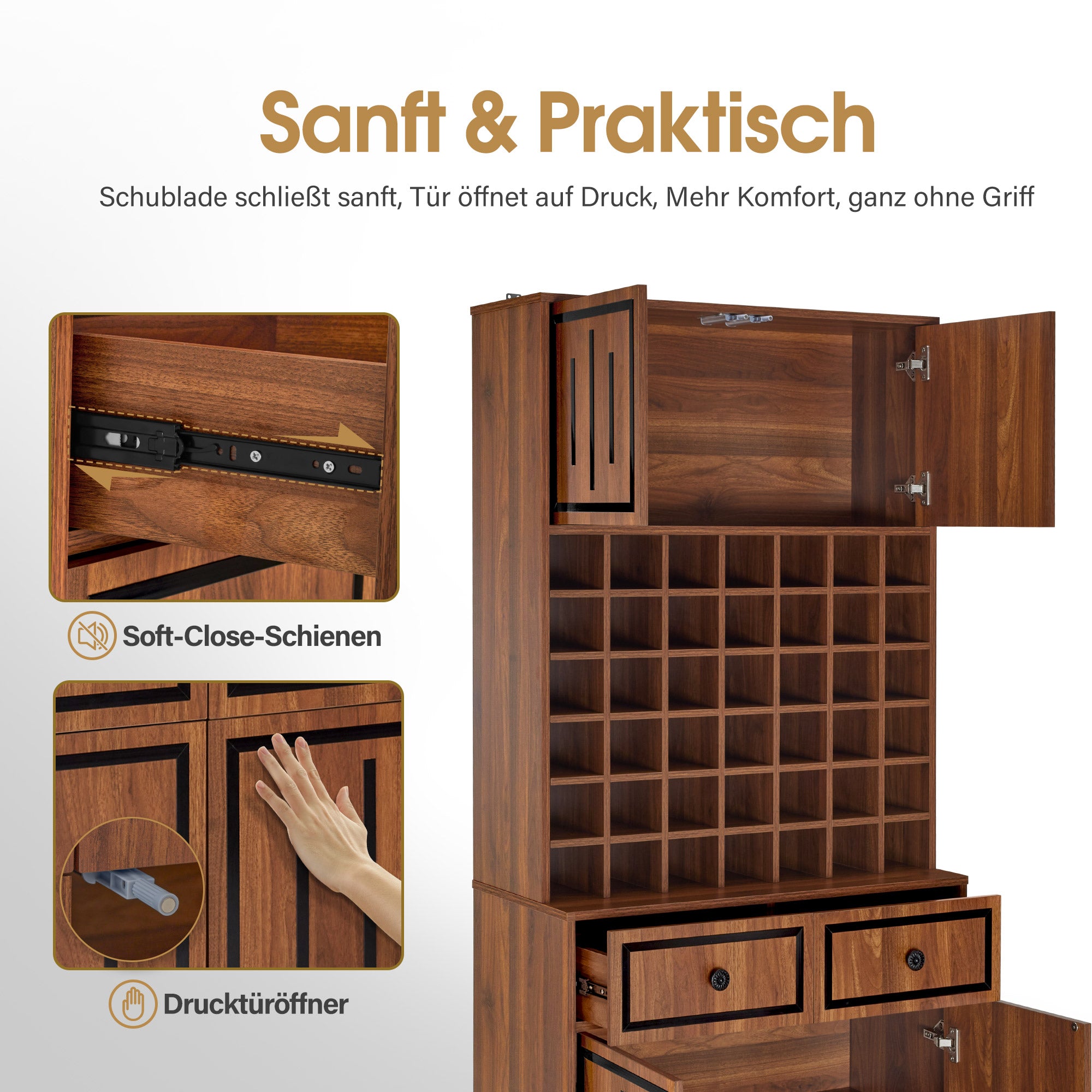 Meuble de rangement BarberPub avec 2 tiroirs, 42 compartiments ouverts et 4 armoires, meuble de salle de bain noir, armoire haute en bois pour salon de coiffure, salon de beauté R6194/R6179