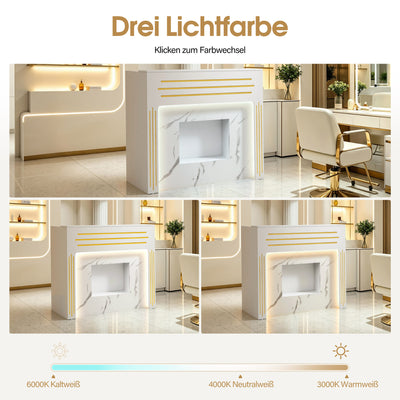 Bancone reception BarberPub con 3 cassetti e 2 armadietti, tavolo reception con illuminazione, bancone reception con serratura, bancone cassa per parrucchiere, 53x120x110,5 cm, R9750 (Bianco)