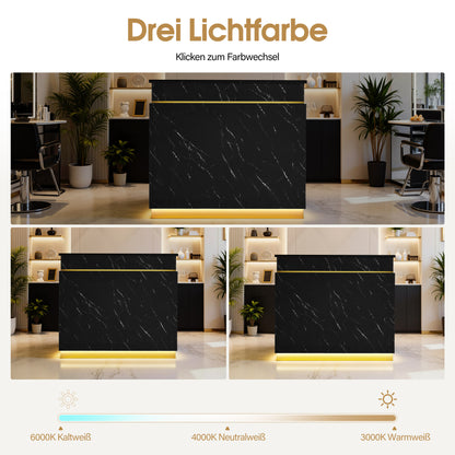 BarberPub Empfangstheke mit 3 Schubladen & 1 Schrank, Empfangstisch mit Beleuchtung, Empfangstresen Abschließbar, Rezeptionstheke Kassentheke für Friseursalon, 55x120x107 cm, R9759