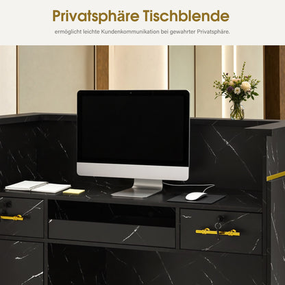 BarberPub Empfangstheke mit 3 Schubladen & 1 Schrank, Empfangstisch mit Beleuchtung, Empfangstresen Abschließbar, Rezeptionstheke Kassentheke für Friseursalon, 55x120x107 cm, R9759