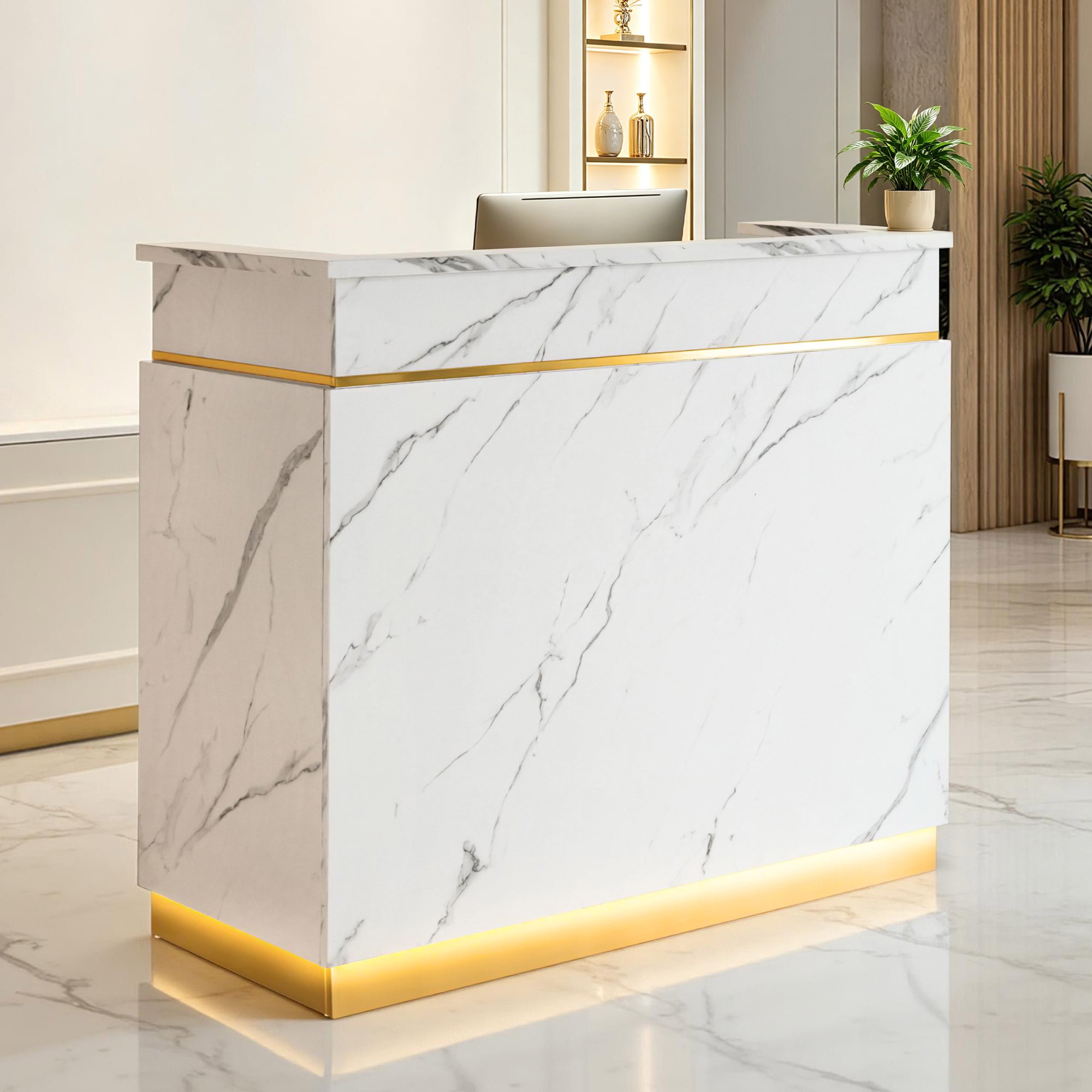 BarberPub Empfangstheke mit 3 Schubladen & 1 Schrank, Empfangstisch mit Beleuchtung, Empfangstresen Abschließbar, Rezeptionstheke Kassentheke für Friseursalon, 55x120x107 cm, R9759