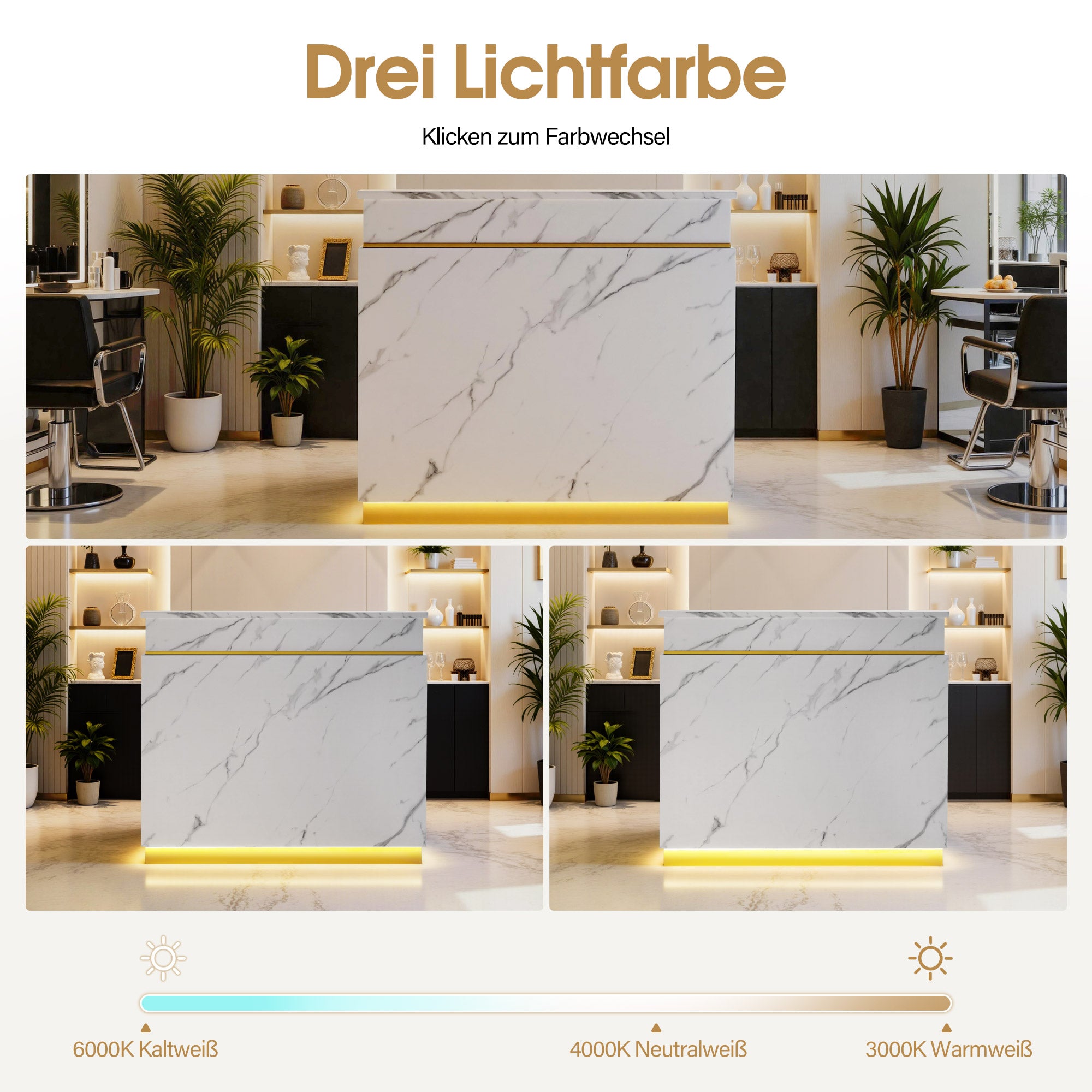 BarberPub Empfangstheke mit 3 Schubladen & 1 Schrank, Empfangstisch mit Beleuchtung, Empfangstresen Abschließbar, Rezeptionstheke Kassentheke für Friseursalon, 55x120x107 cm, R9759