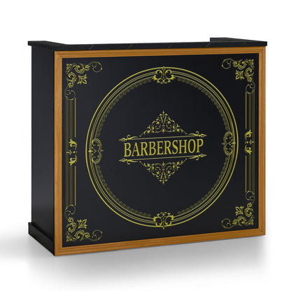 Comptoir de Réception BarberPub avec 2 Tiroirs et 3 Armoires, Bureau de Réception Verrouillable, Comptoir d'Accueil en Bois, Table de Réception Caisse pour Salon de Coiffure, 53x120x110cm, R9773 (Noir-Or)