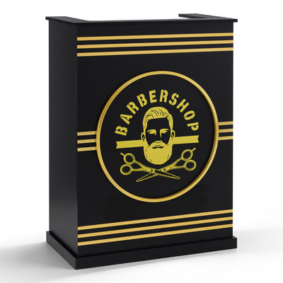 BarberPub Reception Desk with 1 Drawer & 1 Cabinet, Lockable Reception Counter, Wooden Reception Table, Narrow Reception Desk, Cashier Counter for Hair Salon, 45x80x110 cm, R9788 (Black)