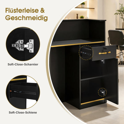 BarberPub Reception Desk with 1 Drawer & 1 Cabinet, Lockable Reception Counter, Wooden Reception Table, Narrow Reception Desk, Cashier Counter for Hair Salon, 45x80x110 cm, R9788 (Black)