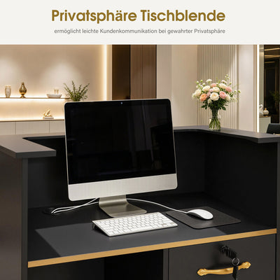BarberPub Reception Desk with 1 Drawer & 1 Cabinet, Lockable Reception Counter, Wooden Reception Table, Narrow Reception Desk, Cashier Counter for Hair Salon, 45x80x110 cm, R9788 (Black)