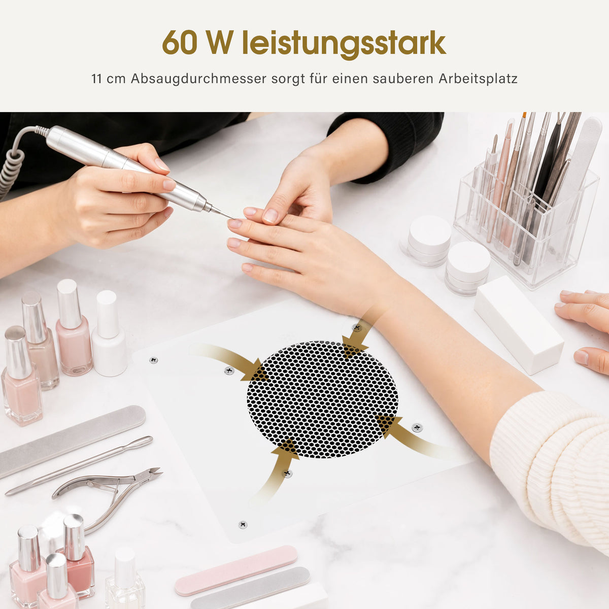 Pochłaniacz pyłu do paznokci BarberPub z 2 workami na kurz, moc 60 W, biały, do zabudowy, cichy pochłaniacz pyłu do salonu stylizacji paznokci, VC01