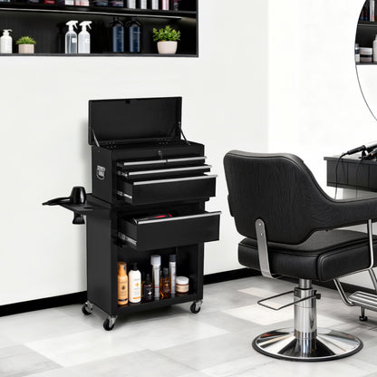 BarberPub Chariot de Coiffure 2 en 1 avec 5 Tiroirs, Placard et 6 Crochets, Chariot de Service à Roulettes, Chariot de Travail Verrouillable, Chariot de Salon de Beauté en Métal, Chariot Roulant, 33x70x108cm, 0097