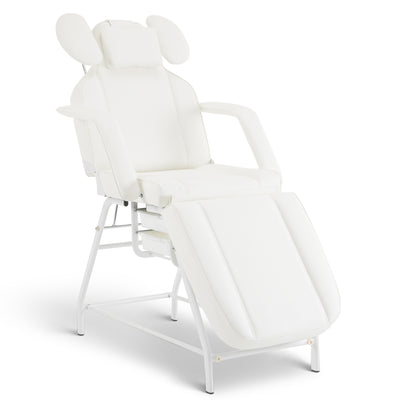 Barberpub Lettino cosmetico pieghevole, lettino da massaggio largo 80 cm, lettino per trattamenti ciglia, lettino per tatuaggi per SPA e saloni, supporto per le mani regolabile per estetisti, 185x80x90 cm 0726 (Bianco/PU)