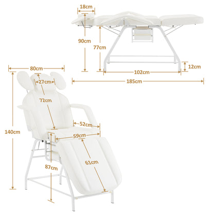 Table de soins esthétiques pliable Barberpub, table de massage 80 cm de large, table de soins des cils, table de tatouage pour salon de spa, repose-mains réglable pour esthéticiennes 185 x 80 x 90 cm 0726 (Blanc/PU)