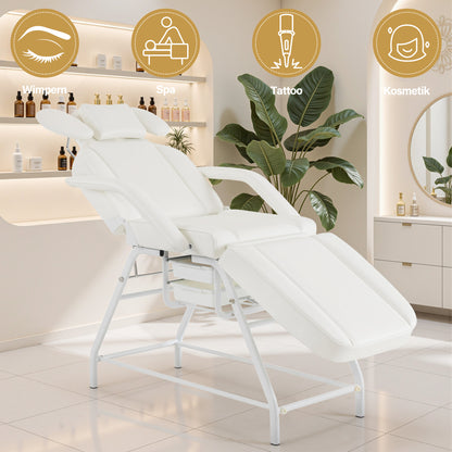 Table de soins esthétiques pliable Barberpub, table de massage 80 cm de large, table de soins des cils, table de tatouage pour salon de spa, repose-mains réglable pour esthéticiennes 185 x 80 x 90 cm 0726 (Blanc/PU)