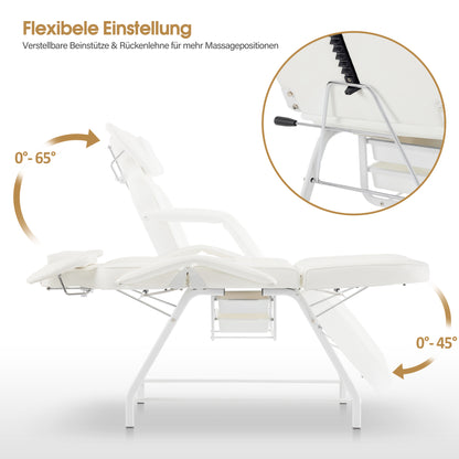 Table de soins esthétiques pliable Barberpub, table de massage 80 cm de large, table de soins des cils, table de tatouage pour salon de spa, repose-mains réglable pour esthéticiennes 185 x 80 x 90 cm 0726 (Blanc/PU)