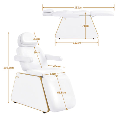  BarberPub Lettino cosmetico elettricocon 2 motori, poggiatesta estensibile di 16 cm, braccioli girevoli a 180°, lettino da massaggio largo 80cm, lettino per tatuaggi per salone SPA 0739 (bianco/ecopelle)