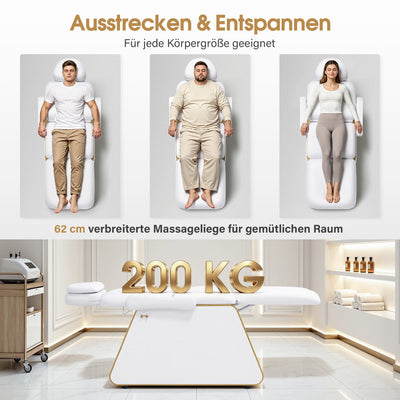  BarberPub Lettino cosmetico elettricocon 2 motori, poggiatesta estensibile di 16 cm, braccioli girevoli a 180°, lettino da massaggio largo 80cm, lettino per tatuaggi per salone SPA 0739 (bianco/ecopelle)