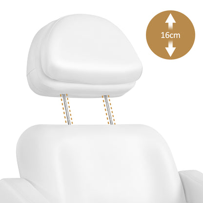 BarberPub Kosmetikliege Elektrisch mit 2 Motoren, Kopfstütze 16 cm ausziehbar, 180° Drehbare Armlehnen, Massageliege 80cm breit, Tattoo Liege für SPA Salon 0739 (Weiß/Kunstleder)