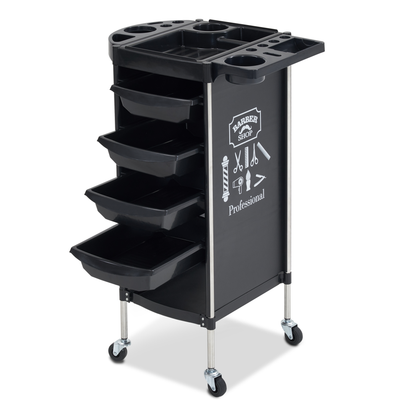 Barberpub Hairdressing Trolley with 4 Drawers and Wheels, Service Cart, Rotating Hairdresser Work Cart, Beauty Salon Trolley, Stacking Trolley, Hairdresser Accessories, 36 x 52.5 x 84.5 cm, 2023BK-N (Black)