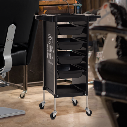 Barberpub Hairdressing Trolley with 4 Drawers and Wheels, Service Cart, Rotating Hairdresser Work Cart, Beauty Salon Trolley, Stacking Trolley, Hairdresser Accessories, 36 x 52.5 x 84.5 cm, 2023BK-N (Black)