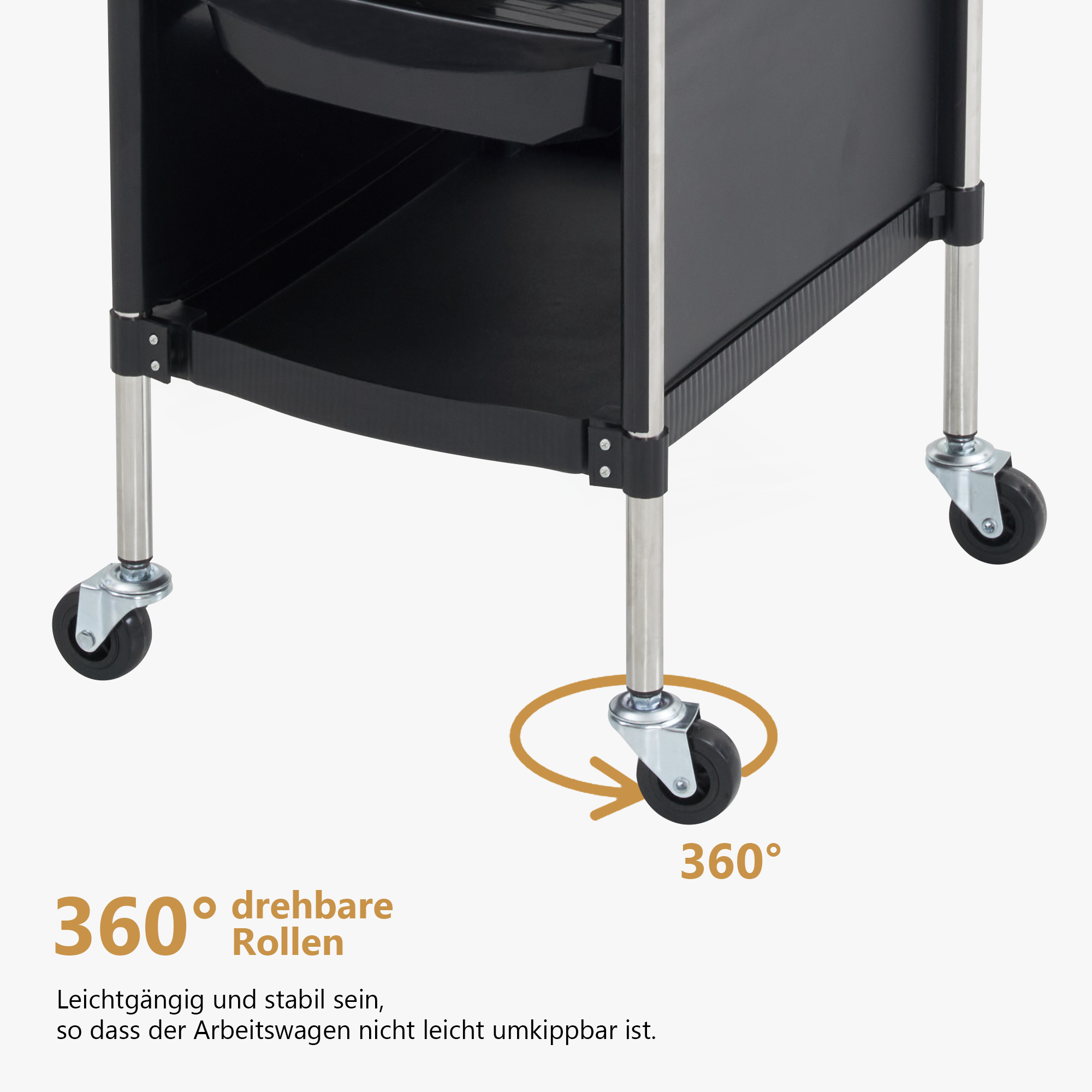 Barberpub Hairdressing Trolley with 4 Drawers and Wheels, Service Cart, Rotating Hairdresser Work Cart, Beauty Salon Trolley, Stacking Trolley, Hairdresser Accessories, 36 x 52.5 x 84.5 cm, 2023BK-N (Black)
