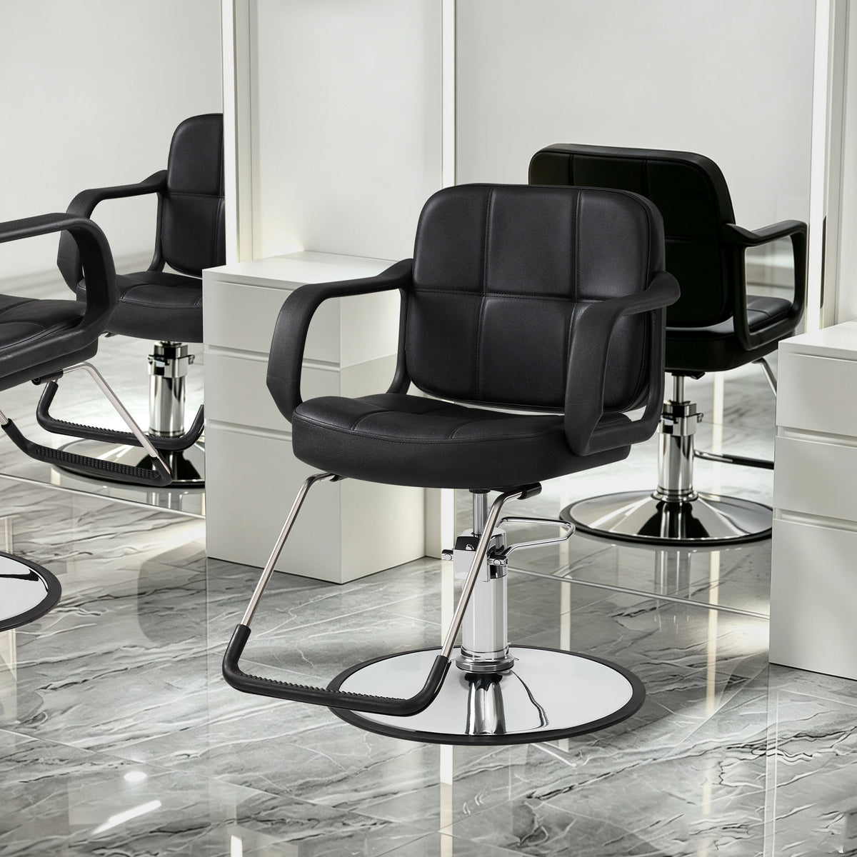 BarberPub Friseurstuhl, Friseursessel, Friseureinrichtung mit Hydraulikpumpe 360° Drehbar, Bedienungsstuhl Höhenverstellbar, Barber Stuhl Friseurstühle Kunstleder, 2043 (Schwarz)