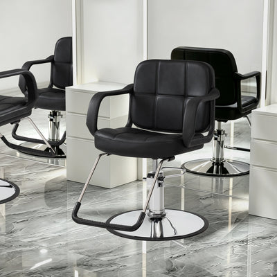 BarberPub Friseurstuhl, Friseursessel, Friseureinrichtung mit Hydraulikpumpe 360° Drehbar, Bedienungsstuhl Höhenverstellbar, Barber Stuhl Friseurstühle Kunstleder, 2043 (Schwarz)