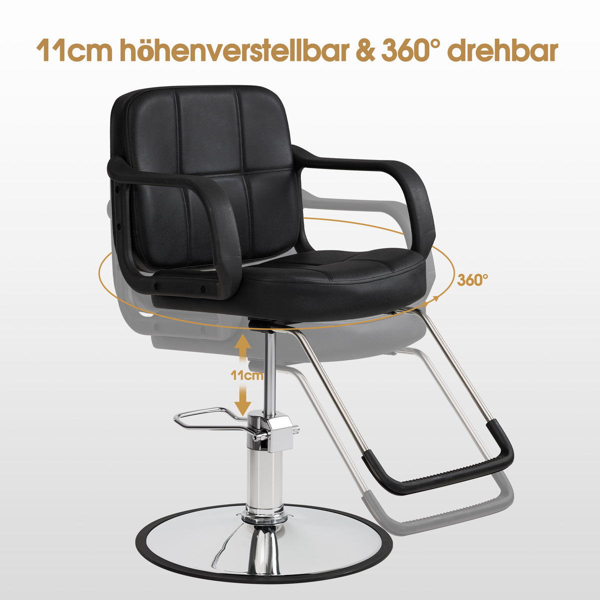 BarberPub Friseurstuhl, Friseursessel, Friseureinrichtung mit Hydraulikpumpe 360° Drehbar, Bedienungsstuhl Höhenverstellbar, Barber Stuhl Friseurstühle Kunstleder, 2043 (Schwarz)
