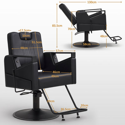 BarberPub Friseurstuhl mit Kopfstütze Kippbar, Friseureinrichtung mit Hydraulikpumpe 360° Drehbar, Bedienungsstuhl Höhenverstellbar, Barber Stuhl Friseurstühle Kunstleder, 2044 (Schwarz)