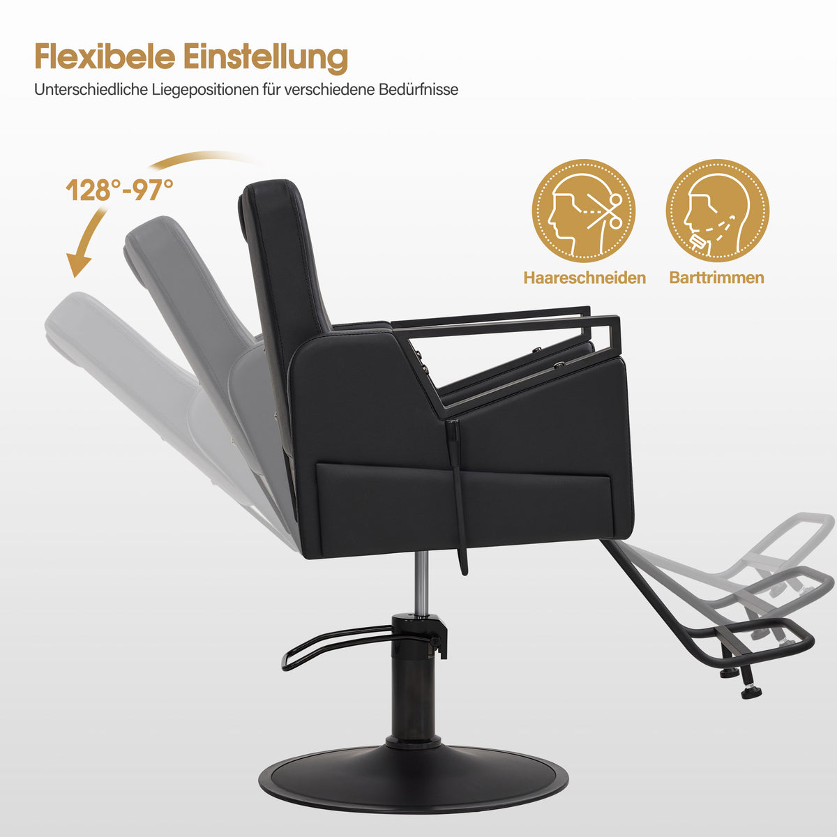 BarberPub Friseurstuhl mit Kopfstütze Kippbar, Friseureinrichtung mit Hydraulikpumpe 360° Drehbar, Bedienungsstuhl Höhenverstellbar, Barber Stuhl Friseurstühle Kunstleder, 2044 (Schwarz)