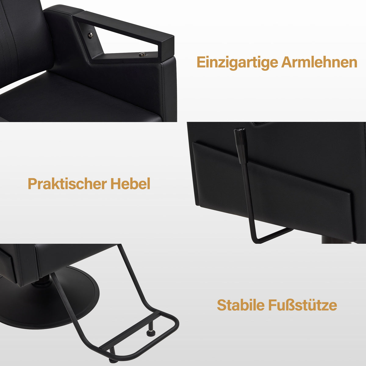 BarberPub Friseurstuhl mit Kopfstütze Kippbar, Friseureinrichtung mit Hydraulikpumpe 360° Drehbar, Bedienungsstuhl Höhenverstellbar, Barber Stuhl Friseurstühle Kunstleder, 2044 (Schwarz)