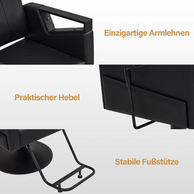 BarberPub Friseurstuhl mit Kopfstütze Kippbar, Friseureinrichtung mit Hydraulikpumpe 360° Drehbar, Bedienungsstuhl Höhenverstellbar, Barber Stuhl Friseurstühle Kunstleder, 2044 (Schwarz)