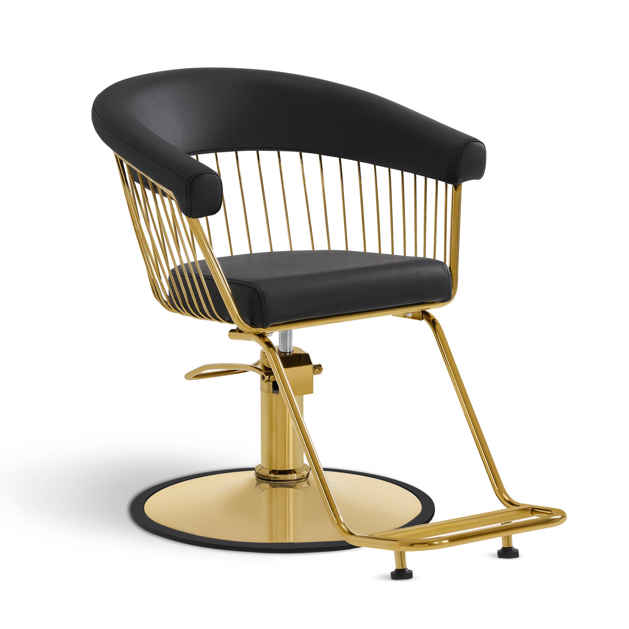 Fauteuil de barbier BarberPub, réglable en hauteur (13 cm) et pivotant à 360°, fauteuil de barbier hydraulique, équipement de barbier, fauteuil de barbier en similicuir, fauteuil de salon, or et noir, 2053