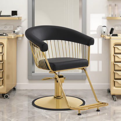 Fauteuil de barbier BarberPub, réglable en hauteur (13 cm) et pivotant à 360°, fauteuil de barbier hydraulique, équipement de barbier, fauteuil de barbier en similicuir, fauteuil de salon, or et noir, 2053