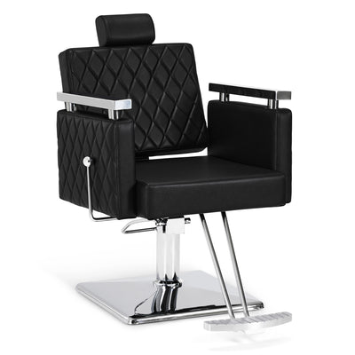 BarberPub Sedia da barbiere reclinabile con poggiatesta, sedia da parrucchiere con pompa idraulica girevole a 360°, arredamento da barbiere, sedia da barbiere regolabile in altezza, sedia da styling in similpelle PVC, 2073 (Nero)