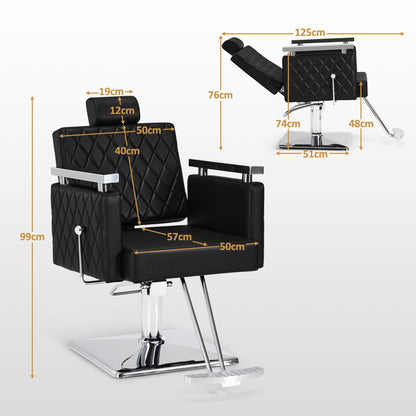 Fauteuil de barbier BarberPub avec appui-tête inclinable, avec pompe hydraulique, pivotant à 360°, hauteur réglable, cuir synthétique PVC, 2073 (Noir)