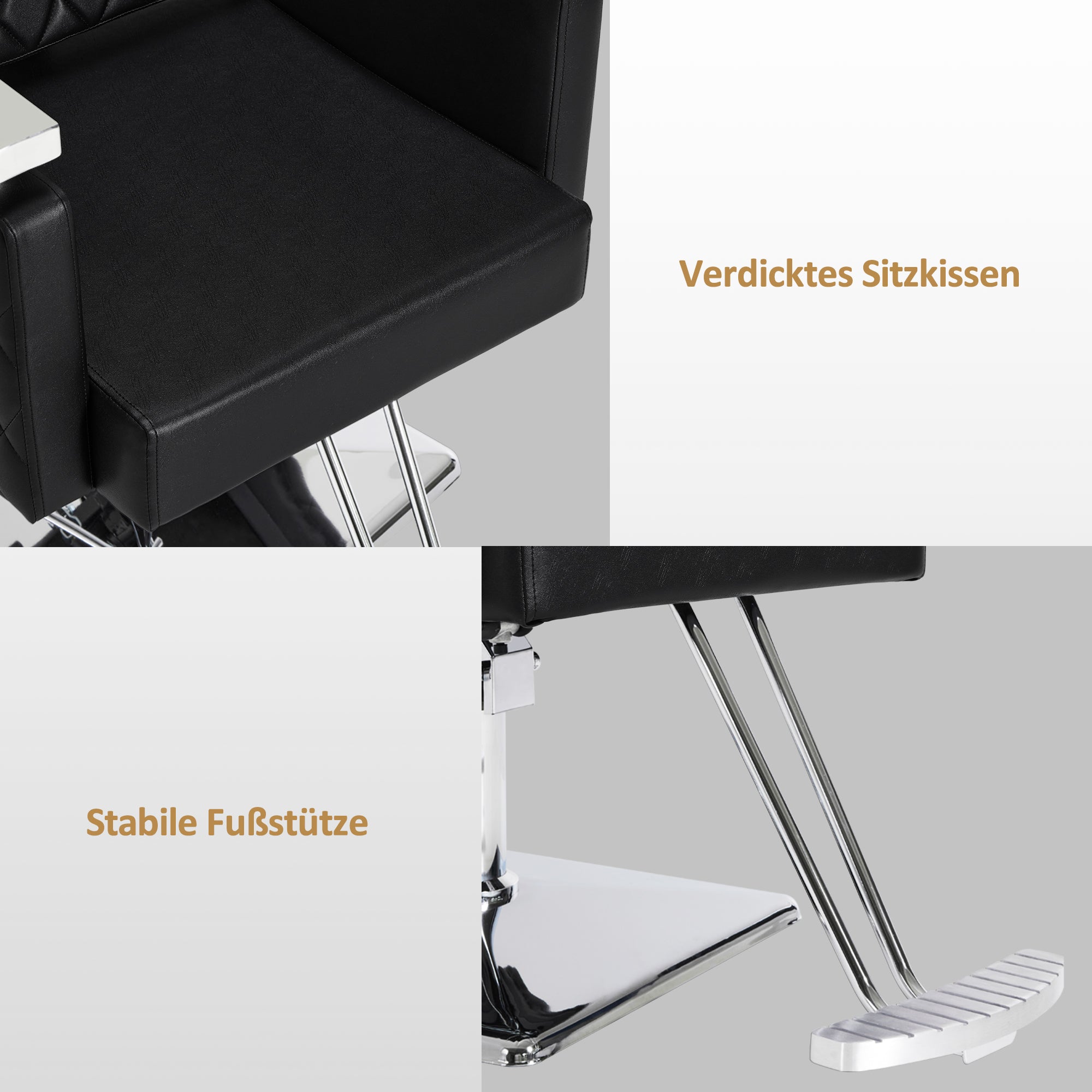 Fauteuil de barbier BarberPub avec appui-tête inclinable, avec pompe hydraulique, pivotant à 360°, hauteur réglable, cuir synthétique PVC, 2073 (Noir)