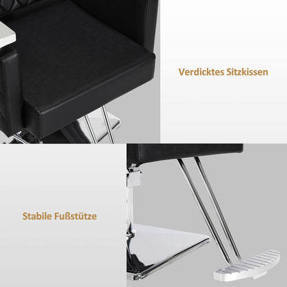 Fauteuil de barbier BarberPub avec appui-tête inclinable, avec pompe hydraulique, pivotant à 360°, hauteur réglable, cuir synthétique PVC, 2073 (Noir)