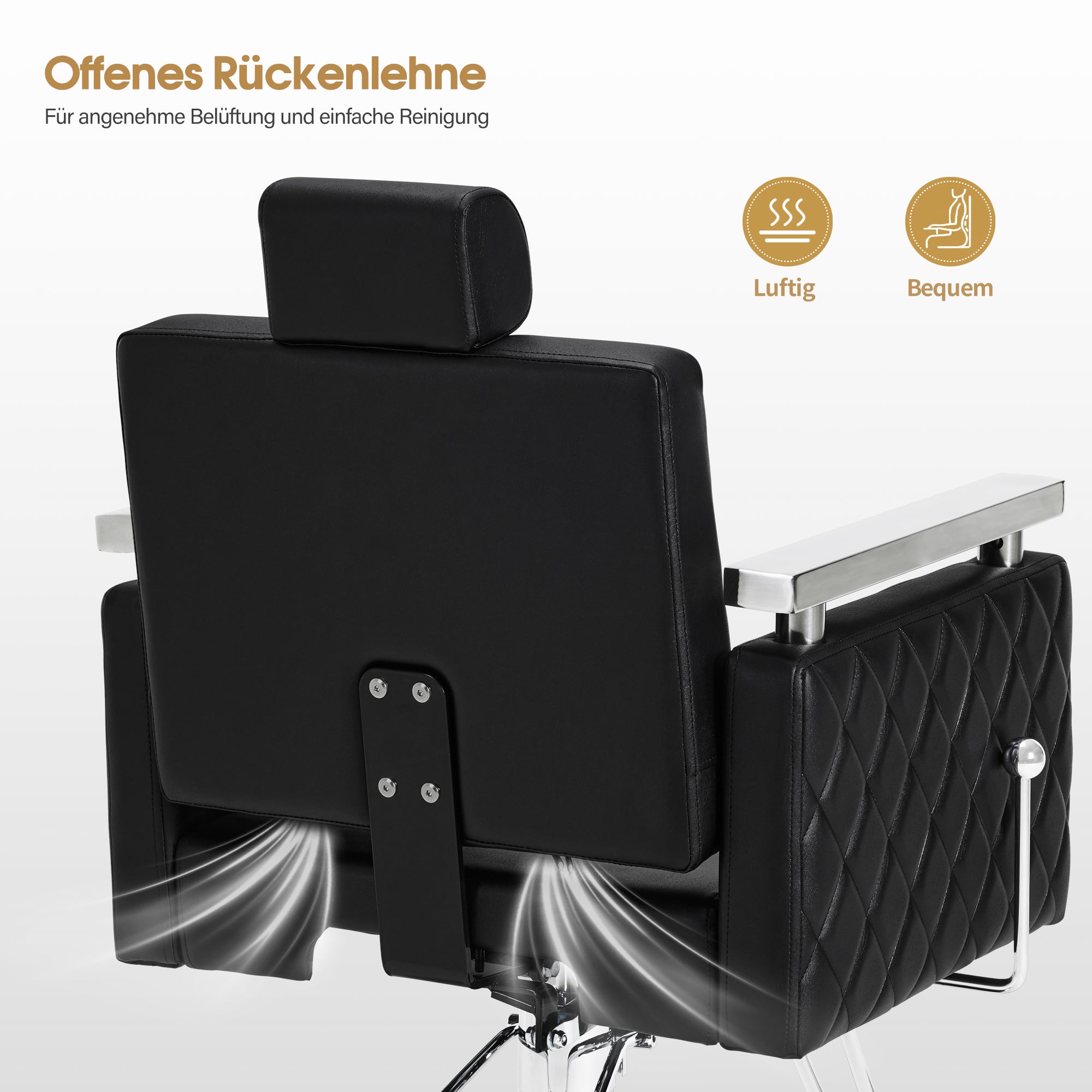 Fauteuil de barbier BarberPub avec appui-tête inclinable, avec pompe hydraulique, pivotant à 360°, hauteur réglable, cuir synthétique PVC, 2073 (Noir)