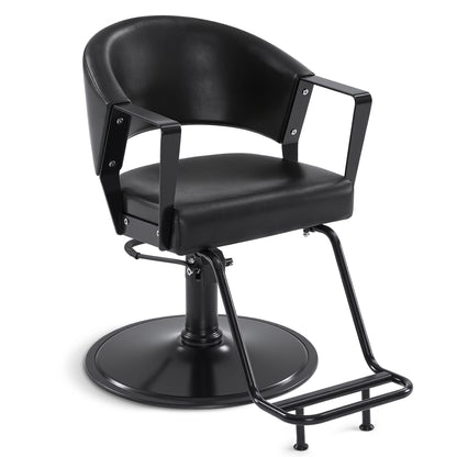 Fauteuil de barbier BarberPub avec pompe hydraulique, pivotant à 360°, réglable en hauteur, en similicuir PVC moderne, 2083 (noir)