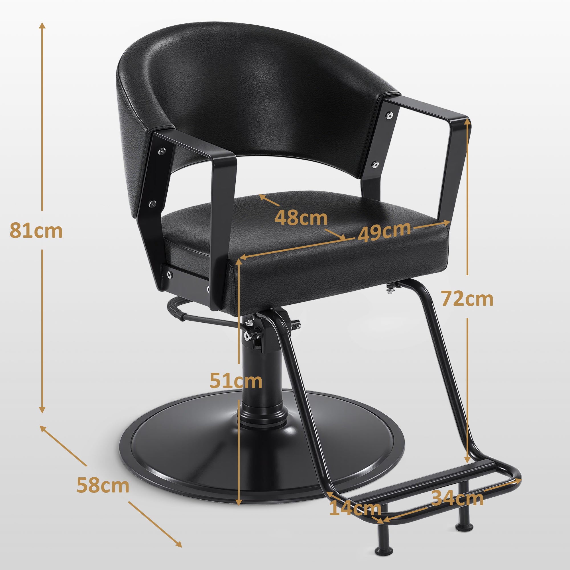 Fauteuil de barbier BarberPub avec pompe hydraulique, pivotant à 360°, réglable en hauteur, en similicuir PVC moderne, 2083 (noir)