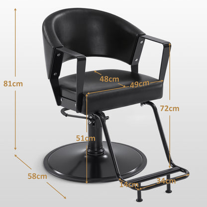 Fauteuil de barbier BarberPub avec pompe hydraulique, pivotant à 360°, réglable en hauteur, en similicuir PVC moderne, 2083 (noir)