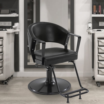 Fauteuil de barbier BarberPub avec pompe hydraulique, pivotant à 360°, réglable en hauteur, en similicuir PVC moderne, 2083 (noir)