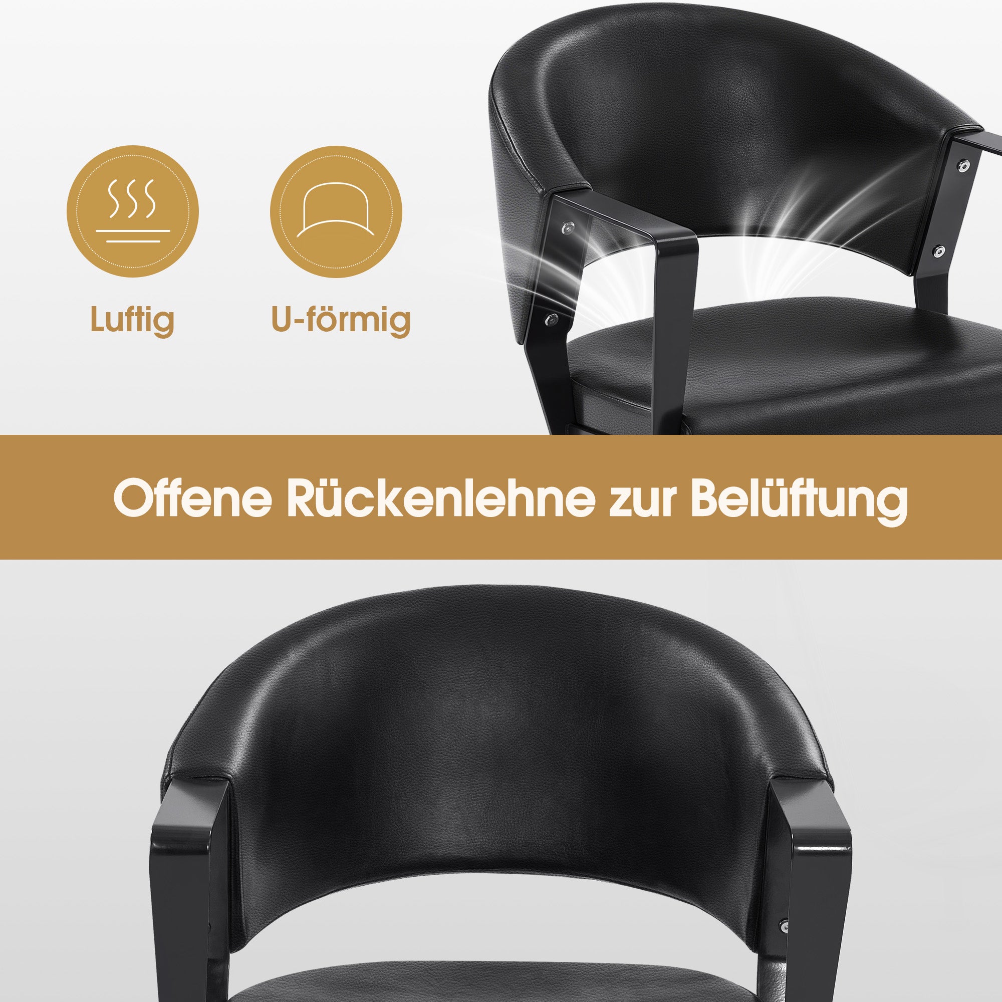 Fauteuil de barbier BarberPub avec pompe hydraulique, pivotant à 360°, réglable en hauteur, en similicuir PVC moderne, 2083 (noir)
